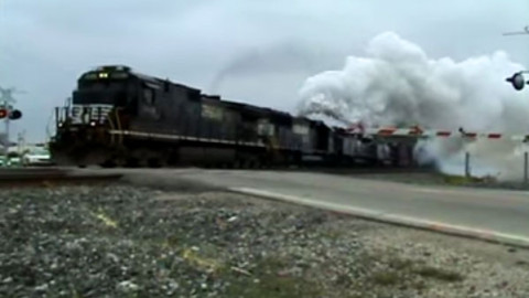 NS Locomotive Blows Turbo Charger At Crossing! | Train Fanatics Videos