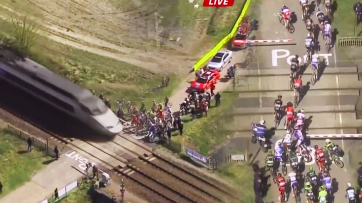 TGV Hi Speed Train Disrupts Bicycle Race! | Train Fanatics Videos