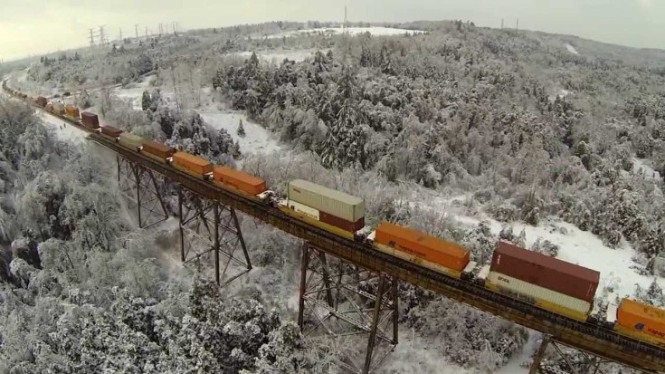 Drone Captures CP Freight On Pickering Trestle! | Train Fanatics Videos