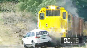 Staged Collision Shows How Long It Takes A Train To Stop!