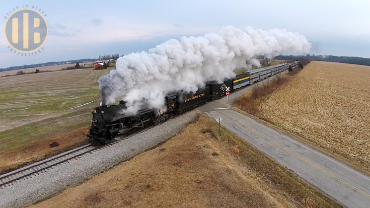 The Pere Marquette #1225 Aerial View In Michigan! | Train Fanatics Videos