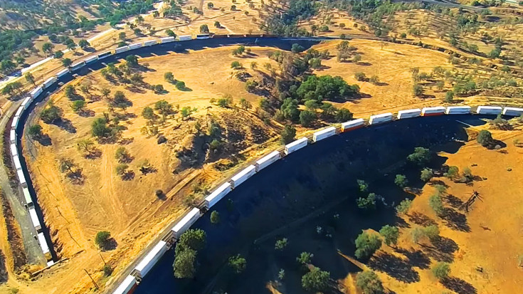 Drone Footage Of BNSF Freight At Tehachapi Loop | Train Fanatics Videos